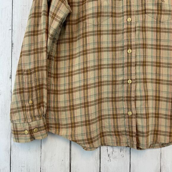 Lauren Ralph Lauren Plaid Linen Roll Up Buckle Sleeve Button-Down Size Medium - Picture 6 of 16